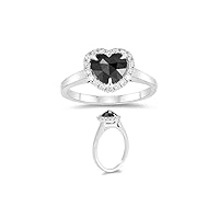 1.40 Cts Black & White Diamond Heart Ring in 14K White Gold