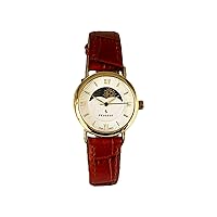 Peugeot Women 14K Plated Sun Moon Phase Vintage Dress Analog Watch with Leather Strap
