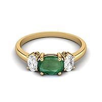 1.50 Ctw Oval Emerald 925 Sterling Silver Three-Stone Past, Present and Future Birthstones Rings