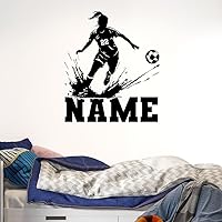 Wall Decal Soccer Player - Custom Name Wall Decal Soccer - Sports Personalized Wall Decals for Bedroom - Wall Soccer Decal