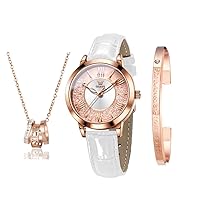 Women's Wristwatch, Stylish, Classic, Simple, Business Watch, Quartz, Quicksand, Watch, Women's, Bracelet, Necklace, Mother's Day, Gift Box Set, White Belt + Gift Box Set