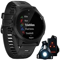 Garmin 010-02063-00 Forerunner 945 GPS Sports Watch (Black) Bundle with Deco Essentials Portable Commuter Safety Light Front and Rear Adjustable Comfort Strap