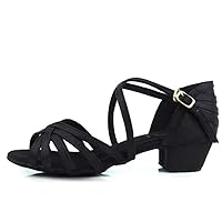 TINRYMX Girls Latin Dance Shoe Satin Practice Party Ballroom Sandels with low heel,Model 608