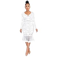 Salimdy Women Sexy Floral Lace Mesh Sheer Hollow Out Deep V Neck Spaghetti Strap Bodycon Pencil Mermaid Midi Dress