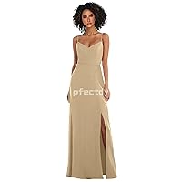 Women's Chiffon Bridesmaid Dresses Spaghetti Straps Long Formal Dress A Line Evening Party Dresses with Slit