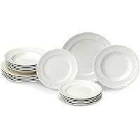 Villeroy & Boch Manoir 18-Piece Dinnerware Set, Plates & Bowls, Premium Porcelain, Made in Germany, White, Large