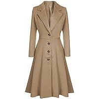 Coats for Women Winter Woolen Blend Coats Lapel Wrap Swing Flared Long Overcoat Jacket