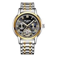 Noble Business Men's Mechanical Wrist Watch Fully Automatic Movement Skeleton Three-Dimensional Perspective Moon Phase Display Business Luxury