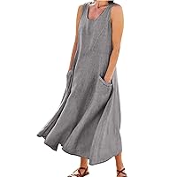 SNKSDGM Women 2024 Casual Loose Sundresses Long Dress Sleeveless Tiered Flowy Maxi Dresses Beach Summer Dress