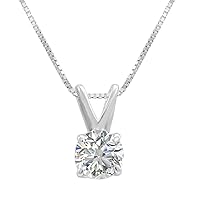 AGS Certified 3/8ct Round Diamond Solitaire Pendant Necklace in 14K White Gold
