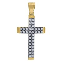 10k Gold Two tone CZ Cubic Zirconia Simulated Diamond Unisex Cross Height 32.4mm X Width 16mm Religious Charm Pendant Necklace Jewelry for Women