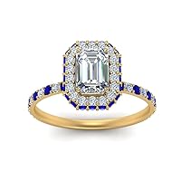 Choose Your Gemstone 14k Yellow Gold Plated Emerald Shape Halo Engagement Rings Ornaments Surprise for Wife Symbol of Love Clarity Comfortable Rollover Halo Diamond CZ Ring : US Size 4 to 12