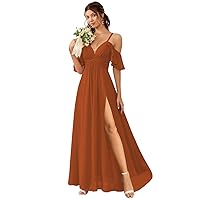 Dessiny Off The Shoulder Bridesmaid Dresses for Women with Slit A Line Chiffon Long Formal Party Dress with Pockets DE01