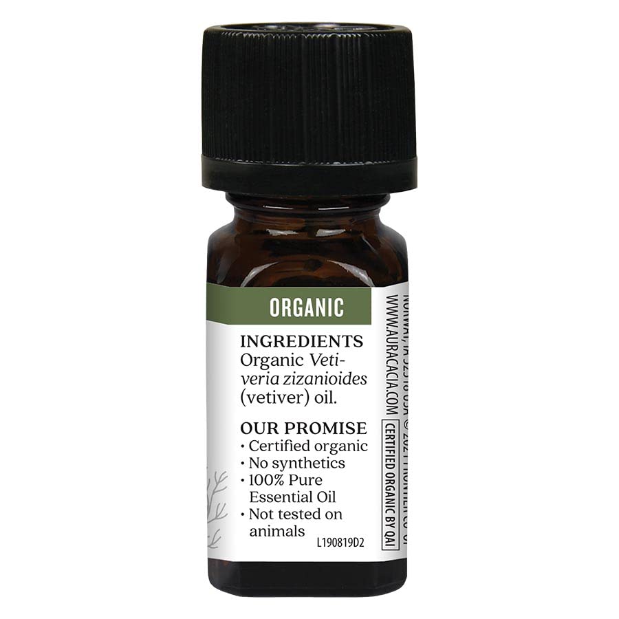 Aura Cacia Organic Pure Vetiver Essential Oil, 100% Pure Therapeutic Grade, 0.25 fl oz
