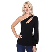 by Joy Han Women's Bette Asymmetrical Bishop Sleeve TOP (Black)-VT2611