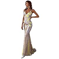 Womens Fall Fashion 2022 Zip Back Sequin Fishtail Hem Cami Prom Dress (Color : Multicolor, Size : X-Large)