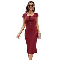 Womens Summer Tops Sexy Casual T Shirts for Women Solid Button Front Fitted Dress