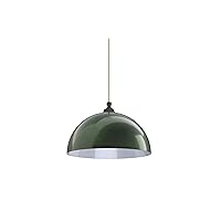 Steel Lighting Co. Brentwood Pendant Light | Ceiling Mounted | 14 inch Round Dome | Modern Contemporary Farmhouse Style Made in America | Gold Cloth Cord | Hunter Green Exterior/White Interior