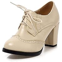 Women's Chunky Block Heels Oxfords Shoes Lady Classic PU Leather Pump Walking Shoe Wingtip Brogue Waterproof Formal Dress Oxford