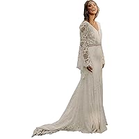 Lace Wedding Dress Long Sleeve for Bride 2023 Rustic Boho & Forest Wedding 010