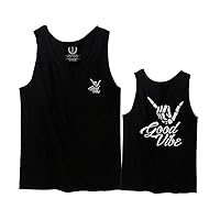 Front and Back Good Vibe Bones Hand Shaka Cool Vintage Hipster Graphic Men's Tank Top