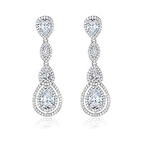 CZ Earrings Long Water Drops Pendant Earrings Two -Color Cubic Cubic Stone Jewelry Engagement Weddings CZ Crystal Transparent Sky Blue Earrings (Color : 01, Size : 46.7mm)