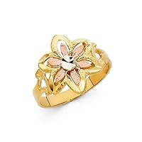 14k Yellow Gold White Gold and Rose Gold Fancy Flower Ring Size 7 Jewelry for Women