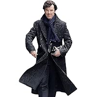 Sherlock Holmes Benedict Cumberbatch Black Charcoal Grey Wool Trench Long Coat Jacket