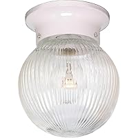 NUVO SF76/257 One Light Ceiling Fixture Flush Mount, White/Clear Ribbed Glass, 1 Count (Pack of 1)