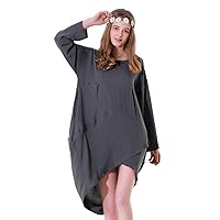 Women's Plus Size 3/4 Sleeve Cotton-Flax Blend Asymmetrical High-Low Loose Casual Long Dress