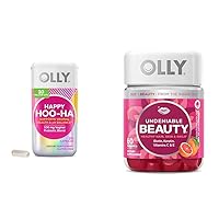 OLLY Happy Hoo-Ha Capsules & Undeniable Beauty Gummy, for Hair, Skin, Nails, Biotin, Vitamin C, Keratin, Chewable Supplement, Grapefruit, 30 Day Supply - 60 Count