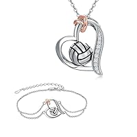 YAFEINI Volleyball Necklace and Bracelet 925 Sterling Silver Volleyball Jewelry Sets