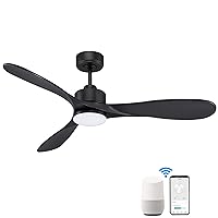 52“ Smart Ceiling Fans with Lights and Remote,Quiet DC Motor,Modern Black Outdoor Indoor Ceiling Fan,High CFM,Controlled by WIFI Alexa,APP,Dimmalbe LED Light,3 Blades for Bedroom Patios Porch