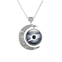 Solar Eclipse Moon Necklace, Glass Pendant Necklace, Space Picture Pendant