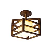 Wooden Ceiling Light Vintage Farmhouse Close to Ceiling Lighting Fixture, Rustic Mini Geometric Cage Ceiling Lamp for Entryway Hallway Kitchen Island Dining Room Laundry Bedroom
