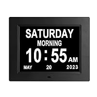 8inch Digital Calendar Day Clock with 3 Medication Reminders Alarms Large Display Bold Non-Abbreviated Day Date Time Dementia Clocks for Seniors with Memory Loss Vision Impaired,Black