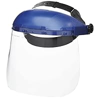 Single Crown Safety Face Shield with Ratchet Headgear, Clear Tint, Uncoated, Blue, 8