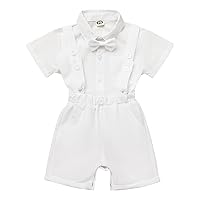 IMEKIS Baby Boy Baptism Christening Outfit Bowtie Dress Shirt Suspenders Shorts Summer Wedding Party Formal Ring Bearer Suits