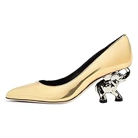 FSJ Women Pointed Toe Elephant Heel Pumps Elegant Slip On Chic Pumps Comfortable Closed Toe Wedding Dress Shoes Size 4-16 US
