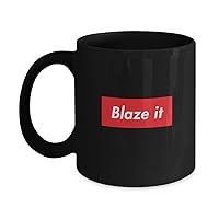 Blaze It Mug Acrylic Coffee Holder Black 11oz - Red Box White Letters Design Gift For Cigarette Or Weed Smokers
