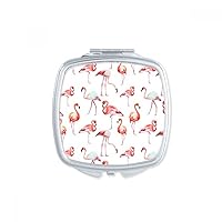 Flamingo Pattern Pink White Square Mirror Portable Compact Pocket Makeup Double Sided Glass