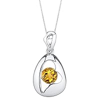 PEORA Sterling Silver Minimalist Tilted Heart Pendant Necklace for Women in Various Gemstones, Round Shape 6mm, with 18 inch Italian Chain