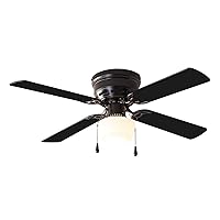 42 inch Indoor Ceiling Fan with Light Kit, Black, 4 Blades, Reverse Airflow