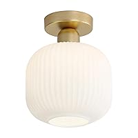 KCO Lighting Mid Century Modern Antique Brass Flush Mount Ceiling Light Brushed Gold Milk Glass Semi Flush Mount Ceiling Light Farmhouse Hallway Globe Ceiling Light Fixture