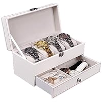 Watch Case Watch Box,Watch storage case Men Watch Organizer Box Carbon Fiber Double Layer Jewelry Box Lockable White Watch Display Storage Box For 4 Watches Collections (Black,One size)