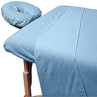 600 Thread Count Pure Giza Cotton Massage Table Spa 3-PCs Sheet Set (Fitted Sheet & Face Rest Cover) Light Blue Solid
