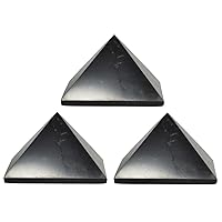 Authentic Shungite Pyramid Real Shungite Stones Shungite Crystal Pyramid Home Protection Room Decor Office Decor Authentic Crystals Black Pyramid 3 Pack (Polished, 80 mm / 3.14