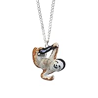 Sloth Porcelain Pendant Necklace Lucky Spiritual Animal Jewellery, Silver Plated Porcelain