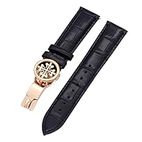 Genuine Leather Watch Strap 19MM 20MM 22MM Watchbands for Patek Philippe Wath Bands with Stainless Steel Deploy Clasp Men Women (Color : Black Rose Gold, Size : 22mm)