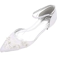 Womens Rhinestones Flower Flat Shoes Buckle Pumps Pointed Wedding Bride D-Orsay Dress Shoes